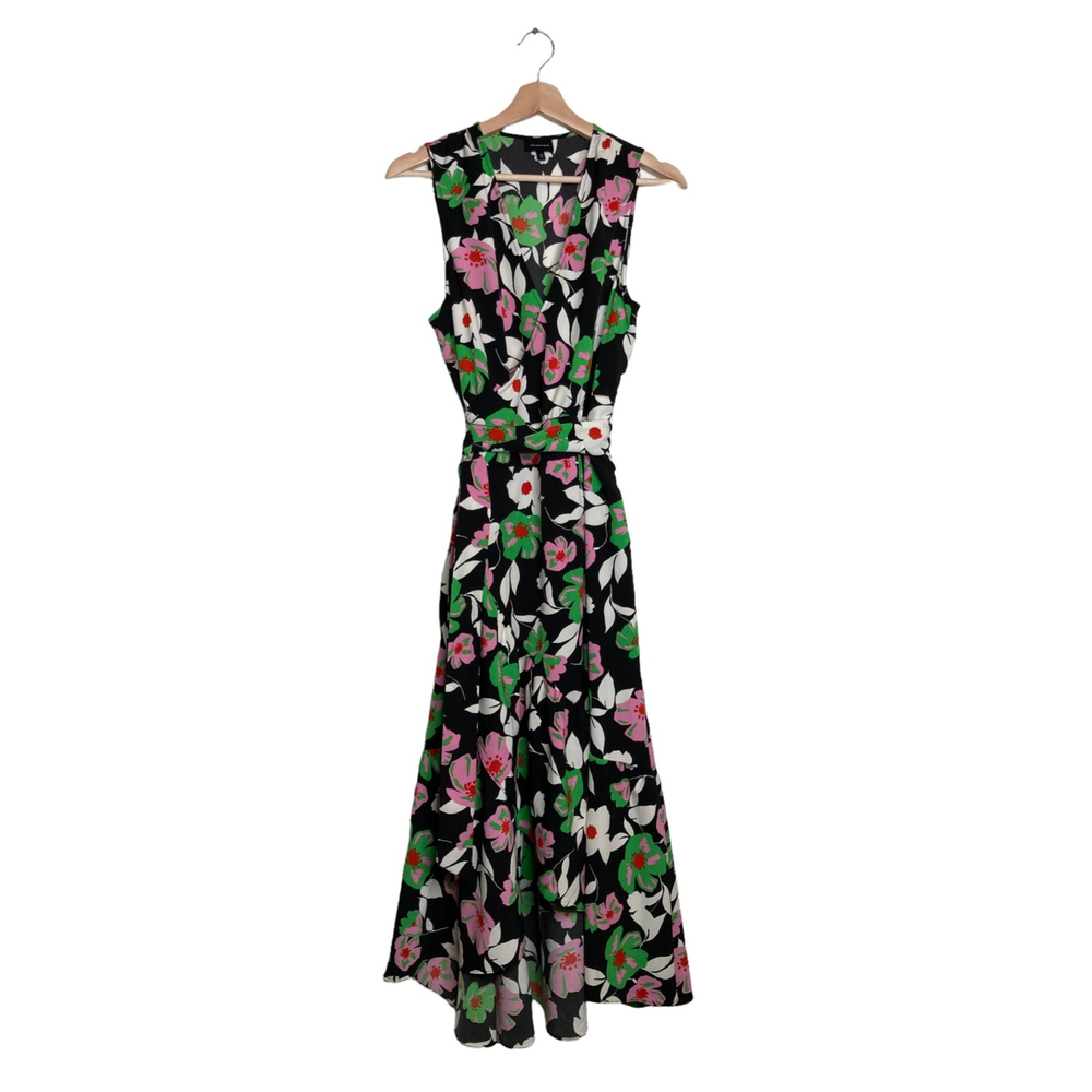 Who What Wear Women’s Floral Wrap Midi Dress Sleeveless V-Neck Ruffle Hem Size M